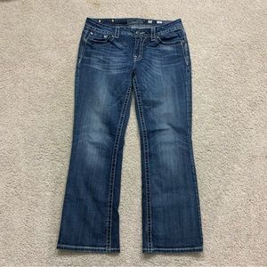Women's MISS ME Boot Cut LOW RISE Stretch WESTERN Angel Wing DENIM Blue JEANS 33